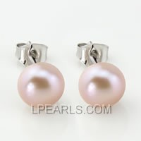 925 silver stud earrings with 8-8.5mm purple button pearls